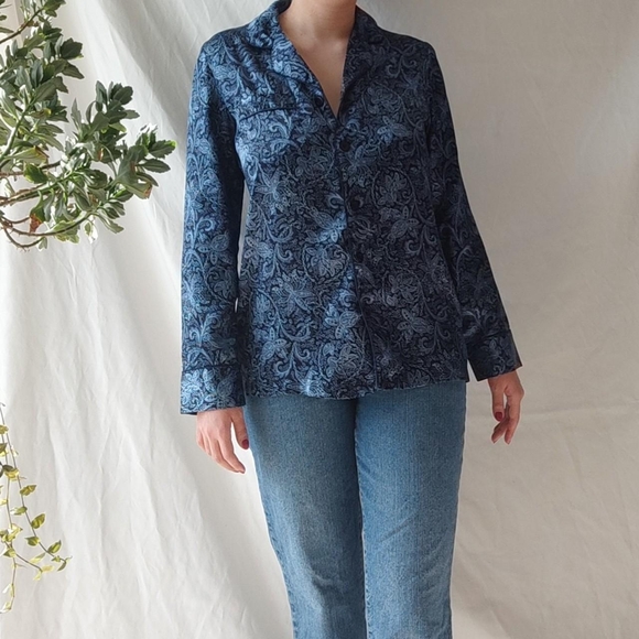 Reitmans Tops - Blue Satin Pajama Top Blouse
